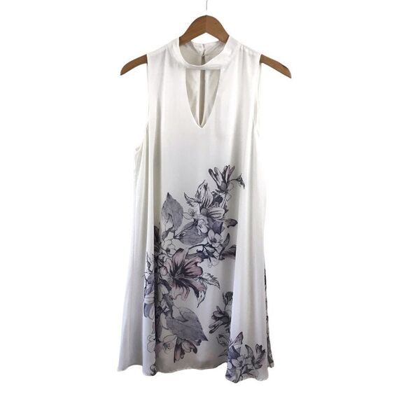 Jella C high-neck keyhole opening cream floral dress size L - Picture 1 of 8